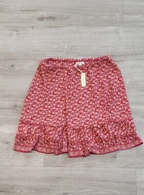 Max Studio Pink Printed Ruffle-Hem Mini Skirt